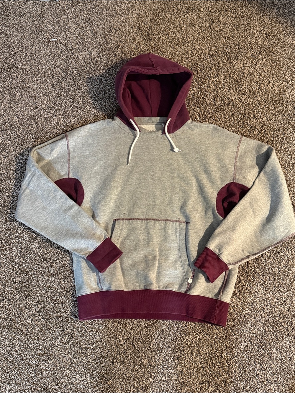 Urban Outfitters Gray and Plum Two-Tone Pullover Hoodie (Oversized)